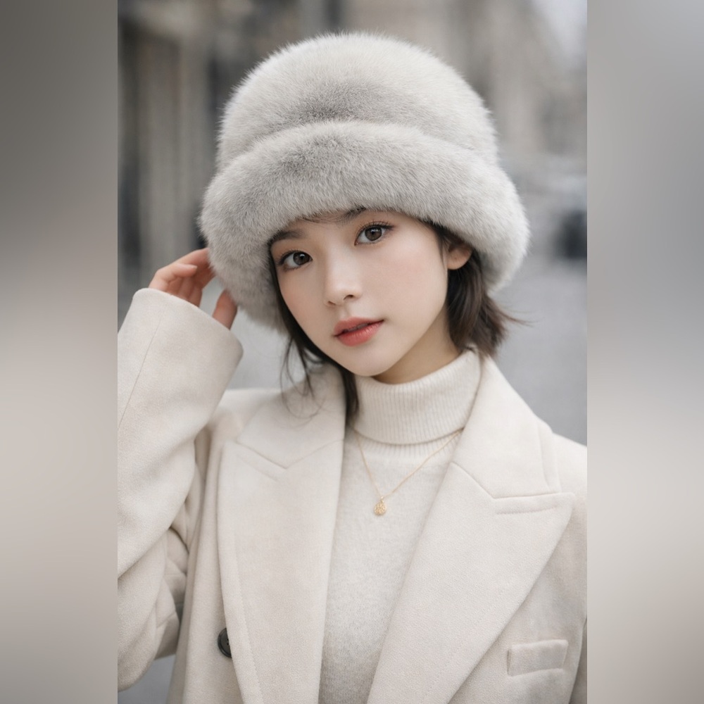✨ Genuine Mink Fur Hat – Soft Icy Grey | Luxe Winter Statement